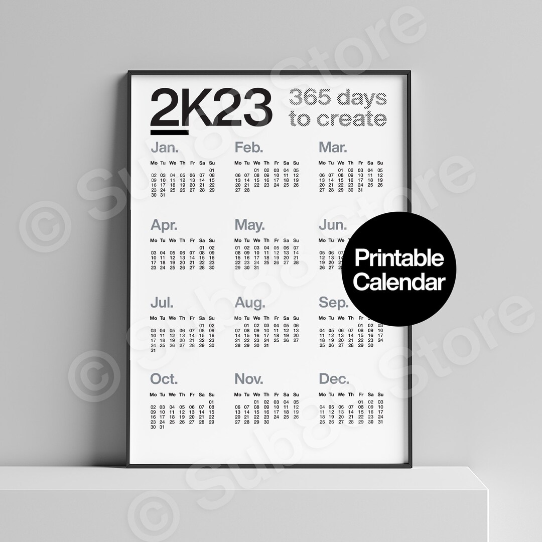 2K23 Calendar 2023 Helvetica Calendar Poster Digital Etsy