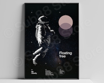 Astronaut Floating in Space Print: Modern Galaxy Wall Art