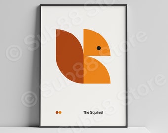 Squirrel Nursery Print: Bauhaus Minimalist Art, Kids Room Decor