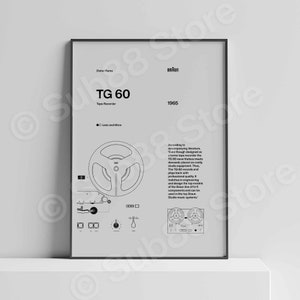 Dieter Rams Braun TG60 Tape Recorder Helvetica Typographic Poster, Quote, grey, Modern Art, Wall Art, Architecture, Industrial Design