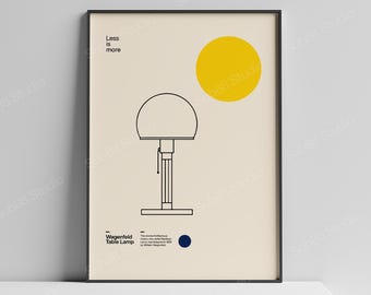 Wagenfeld Table Lamp Poster, Bauhaus Lamp Print, Wilhelm Wagenfeld Design, Minimalist Wall Art, Architect Designer Gift