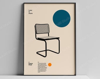 Marcel Breuer Cesca Chair B32 Graphic Poster, Minimal Bauhaus Design Chair