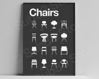 Iconic Chair Collection Art Print: Mid-Century Modern Furniture Poster