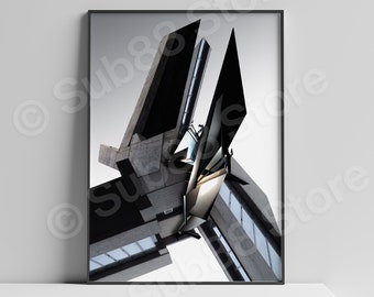 Brutalist Architecture Poster: 3D Abstract Montage Art Print