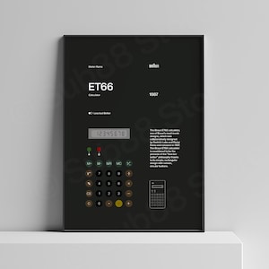 Dieter Rams Poster Braun ET66 Calculator | Helvetica Typographic Art | Modern Wall Decor, Architecture & Industrial Design