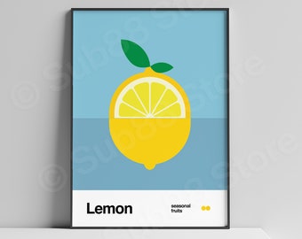 Minimalist Lemon Poster - Seasonal Fruits Collection for Kitchen and Dining Room Decor