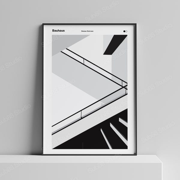 Bauhaus Staircase Print: Walter Gropius Dessau Poster