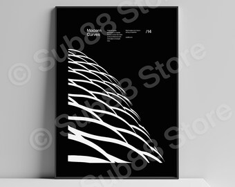 Modern Curves Architecture Print: Minimalist Black and White Wall Art