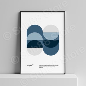 Modern Minimalist Graphic Design Poster with Bauhaus Shapes 08 - Blue and Blue-Grey