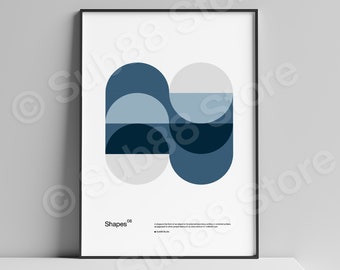 Modern Minimalist Graphic Design Poster with Bauhaus Shapes 08 - Blue and Blue-Grey