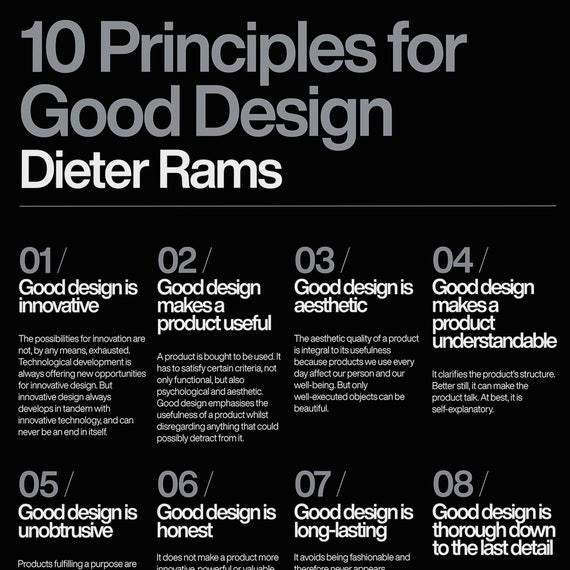 Bungalow elegant Glow Poster 10 Principles for a Good Design Dieter Rams Braun - Etsy