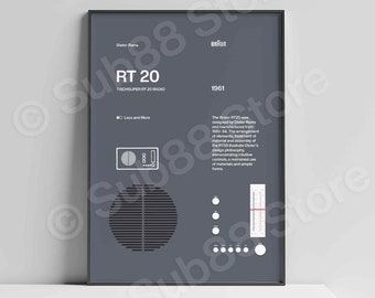 Dieter Rams Braun RT 20 radio Helvetica Typographic Poster, Quote, dark grey, Modern Art, Wall Art, Architecture, Industrial Design