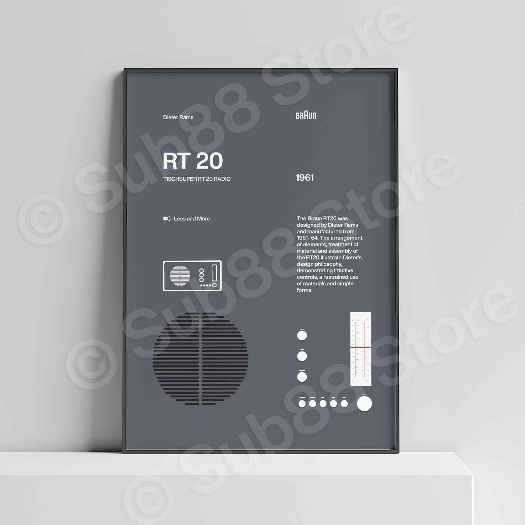 Dieter Rams Braun RT 20 Radio Poster: Helvetica Typography, Modern