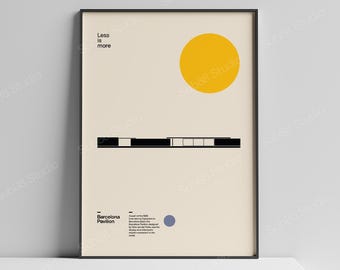 Barcelona Pavilion Print, Mies van der Rohe Architecture, Bauhaus Modernist Wall Art
