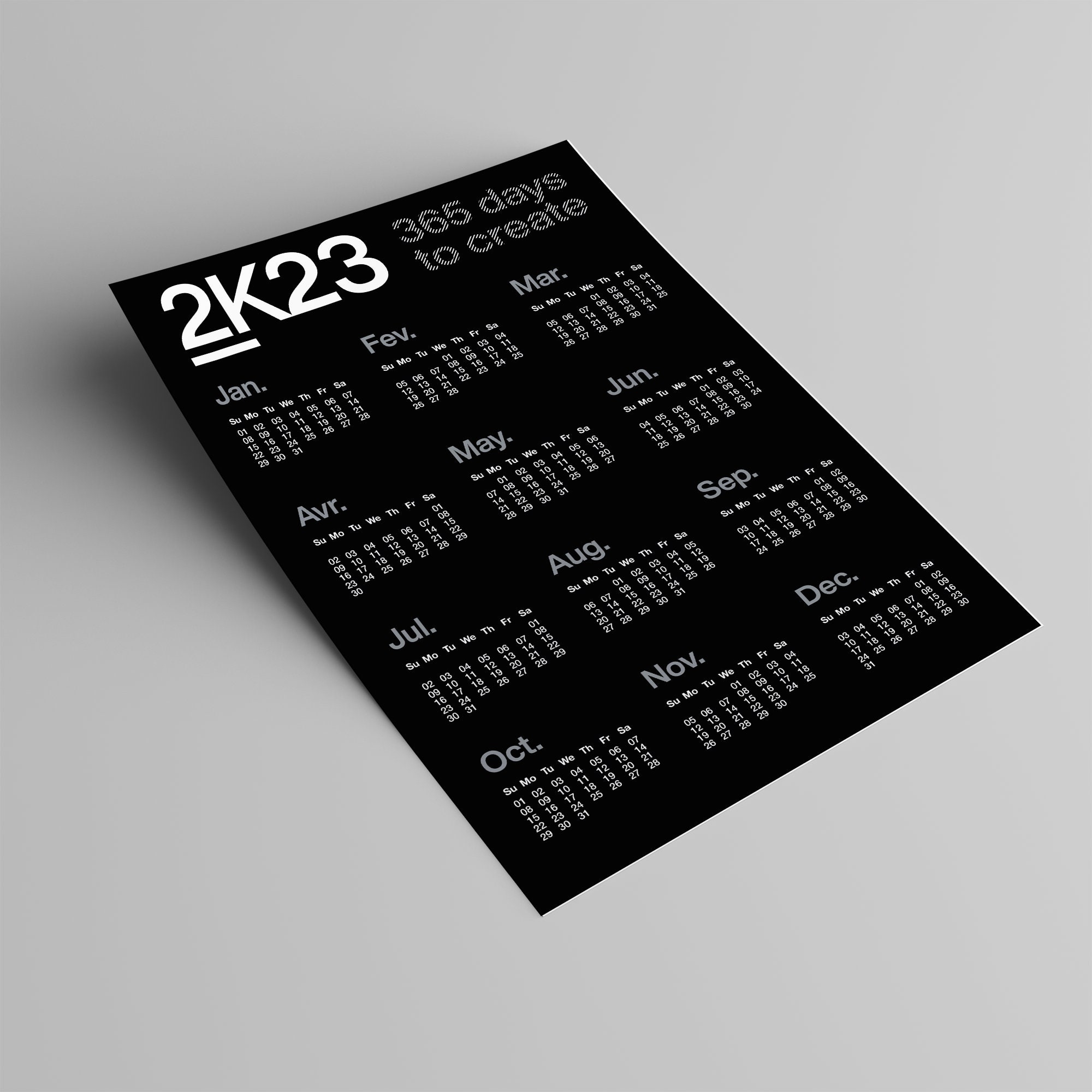 2K23 Calendar 2023 Helvetica Calendar Poster Digital Etsy Finland