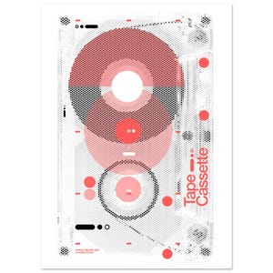 Geometric Abstract Halftone K7 Rolled Posters for Music Lovers, Retro Tape Cassette Wall Art, Vintage Graphic Print, Music Room Decor,
