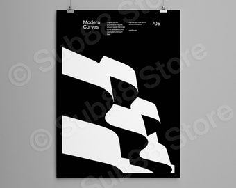 Modern Curves 05, Bauhaus Architecture, Design Poster, Modernism, Minimalist Print, Helvetica Typography