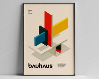 Bauhaus Poster, Less Is More Print, Mid Century Modern Wall Art, Geometric Architecture Gift
