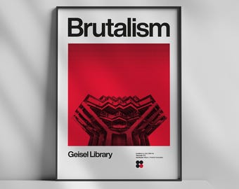 Brutalist Architecture Rolled Posters, Geisel Library La Jolla, California, Retro-Futurist Design