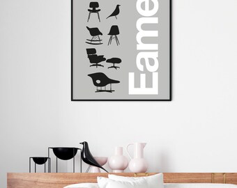 Eames Chair Print, Midcentury Design, Bauhaus Poster