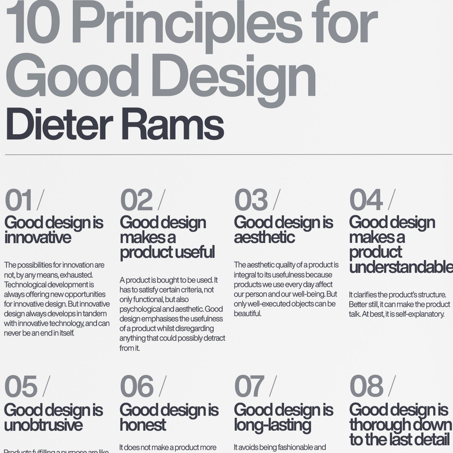 Poster 10 Principles for a Good Design Dieter Rams White - Etsy