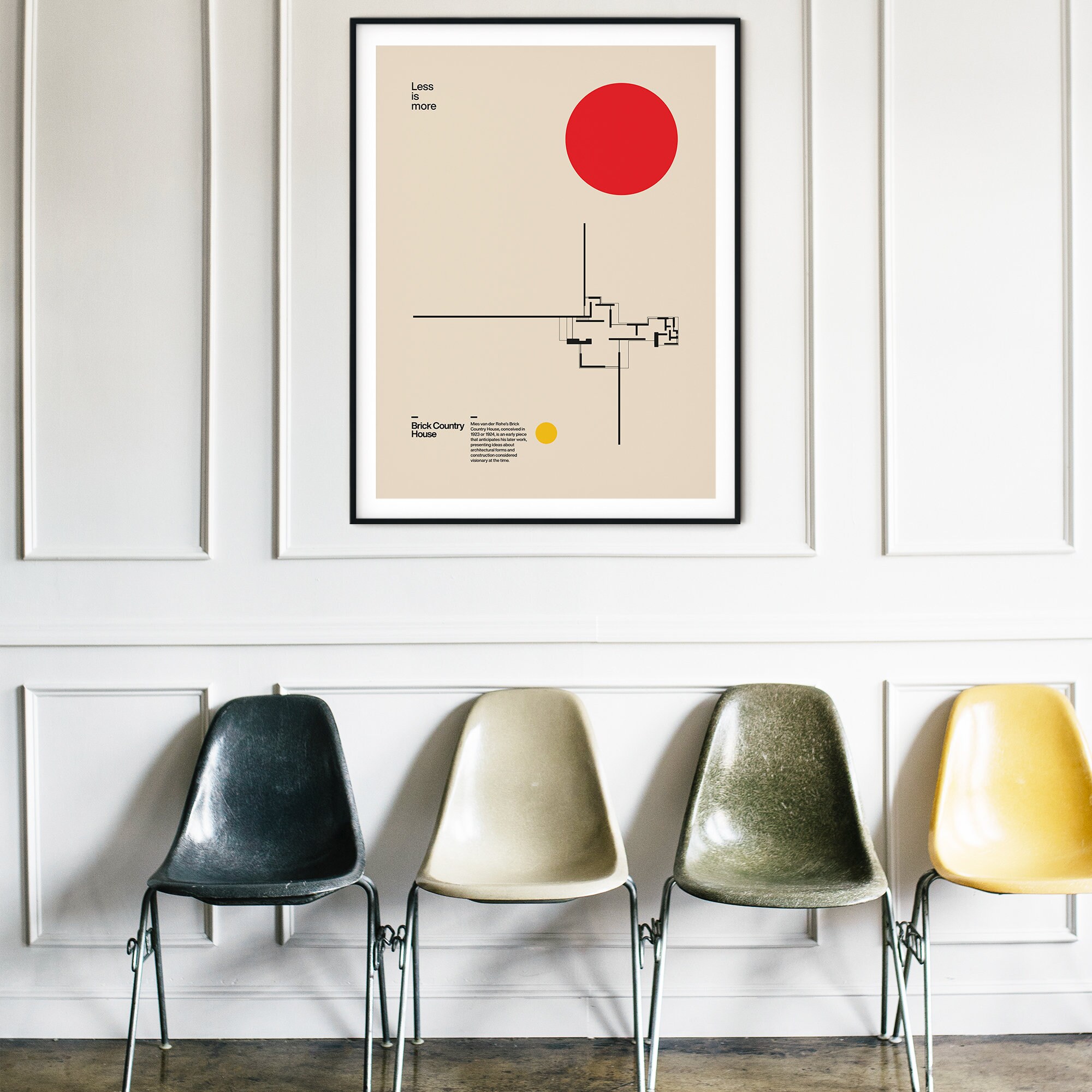 額装済/mies van der rohe/バウハウス Mies van der Rohe Brick Country House Poster, Bauhaus Architecture