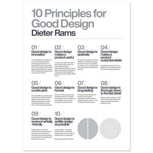 Dieter Rams Poster, 10 Principles of Good Design Print, Modernist Typography Wall Art image 6