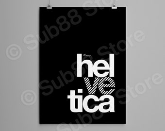 Helvetica, hel ve tica, Typographic, Black Design matte paper Poster