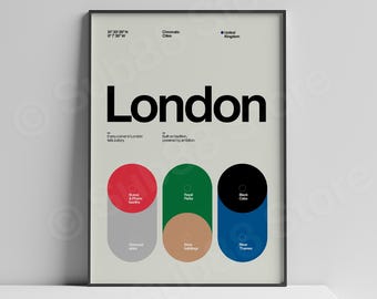 London Poster, Chromatic Cities, Minimalist Wall Art, Modern Travel Print, Bauhaus Style