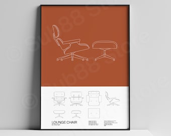 Eames Lounge Chair Poster | Mid Century Print | Minimal Design | Charles an Ray Eames