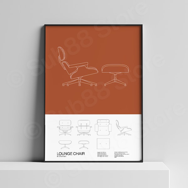 Eames Lounge Chair Poster | Mid Century Print | Minimal Design | Charles an Ray Eames