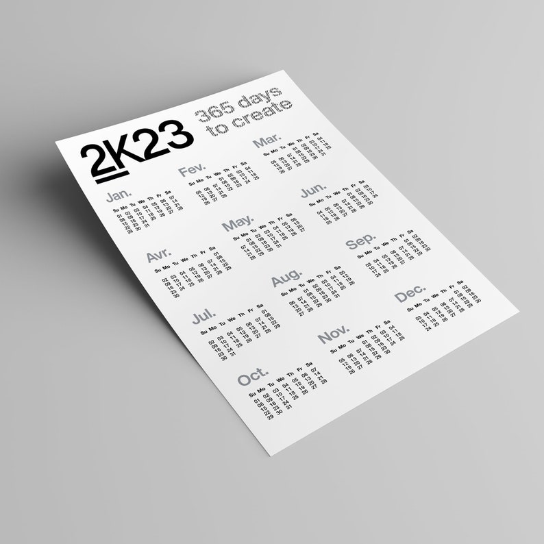 2K23 Calendar 2023 Helvetica Calendar Poster Digital Etsy Finland