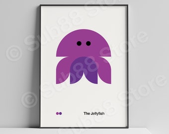 Minimalist Poster Bauhaus Jellyfish for Nursery decor or Child's Room - Simple and Geometric Shapes