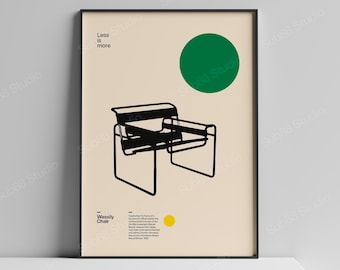 Wassily Chair Poster, Marcel Breuer Bauhaus Print, Tubular Steel Furniture Art, Architect Gift, Mid Century Modern