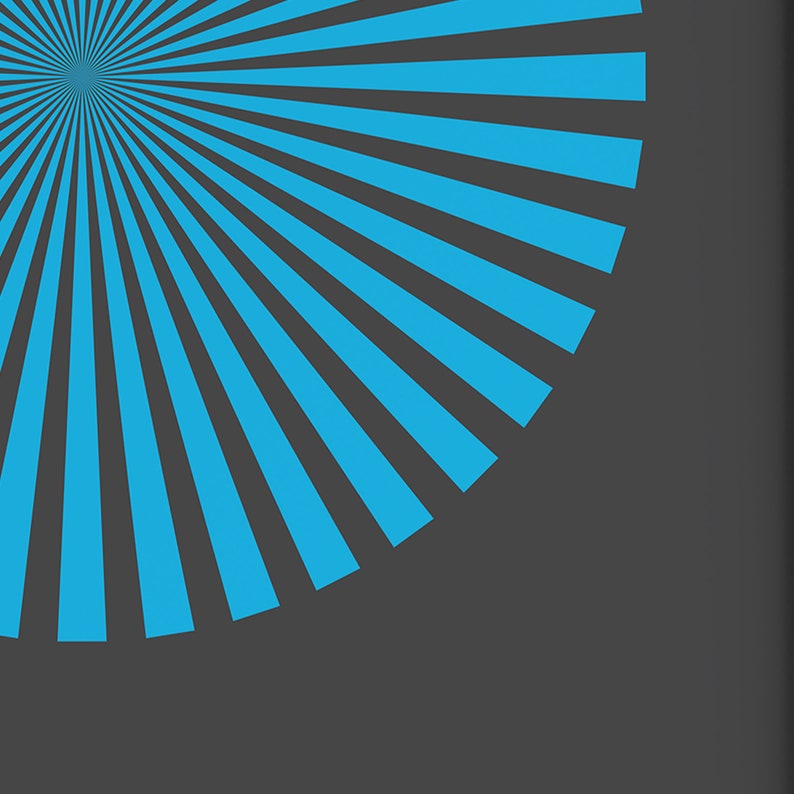 May include: A blue and gray abstract design with a radial pattern of stripes radiating outward from the center.
