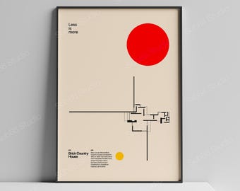 Bauhaus Poster, Mies van der Rohe Brick House Print, Minimalist Architecture Wall Art