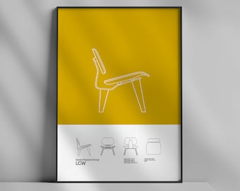 LCW Chair Poster, Charles and Ray Eames Print, Mid Century Modern Wall Art