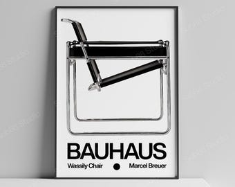 Bauhaus Archiv Poster, Wassily Chair Typography Print, Marcel Breuer Exhibition Art, Chrome Modernist Decor