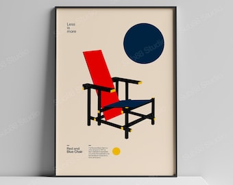 Red Blue Chair Print, Rietveld De Stijl Bauhaus Art, Mid Century Modern Decor