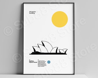 Sydney Opera House Poster | Australia Print | Architecture print | Minimal Wall Art | Modernist Poster | Art Print