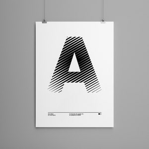 Helvetica Neue, The Letter A, Minimalistic typography Poster Black and White with stripes