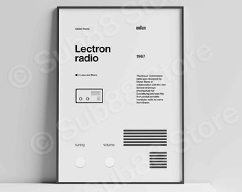 Dieter Rams Braun Lectron radio Helvetica Typographic Poster, Quote, grey, Modern Art, Wall Art, Architecture, Industrial Design