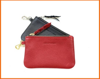 Personalized Leather Keychain Coin Pouch, Zippered Change Holder