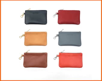 Personalized Leather Keychain Pouch, Full Grain Leather Key Fob, Handmade