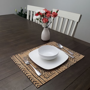 Mudcloth Print Placemats, Pecan Mali Mudcloth Placemats, African Print Placemats, Mudcloth Print, Made in USA, 1 pc.