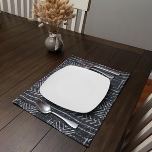 Black Mudcloth Print Placemat, Black Placemat, Mudcloth Print Placemat, Rectangular Black Placemat, Made in USA, 1 pc.