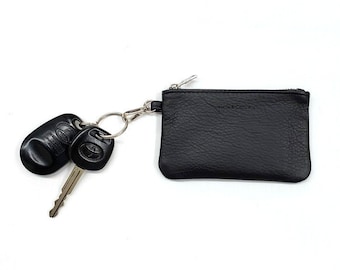 Pochette porte-clés en cuir noir, pochette noire, porte-clé noir, porte-monnaie noir, pochette pour pièce de monnaie, pochette à personnaliser, idée cadeau pour femme