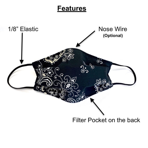 Face Mask With Filter Pocket Face Mask With Nose Wire Cotton Etsy