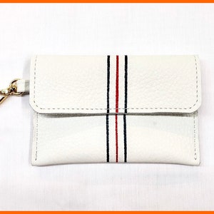 Cartera de cuero con llavero, funda de cuero para llavero, tarjetero, billetera de cuero a rayas, llavero de cuero, llavero, ideas para regalos de Navidad