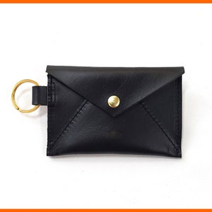 Tarjetero de cuero, llavero, tarjetero y monedero, billetera pequeña de cuero, 100 % cuero genuino, fabricado en EE. UU.